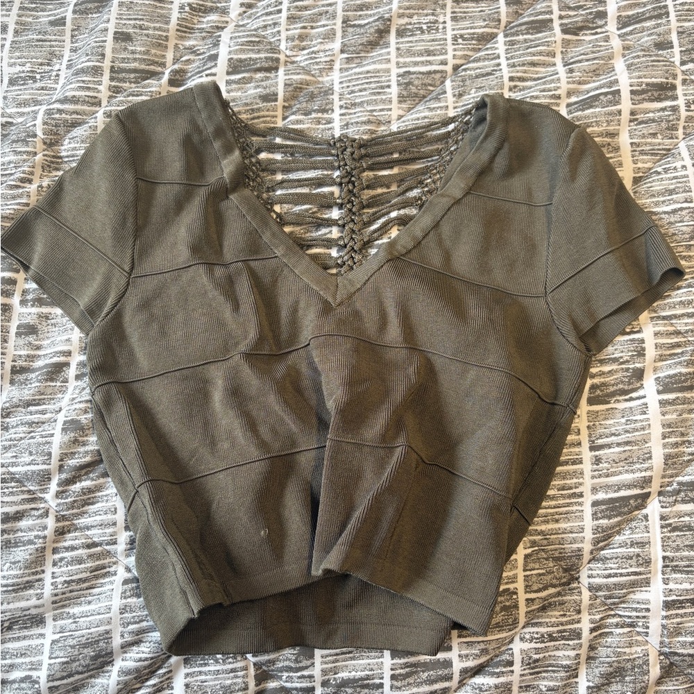 Cute Green Short Sleeve With Criss-Cross Design Open Back